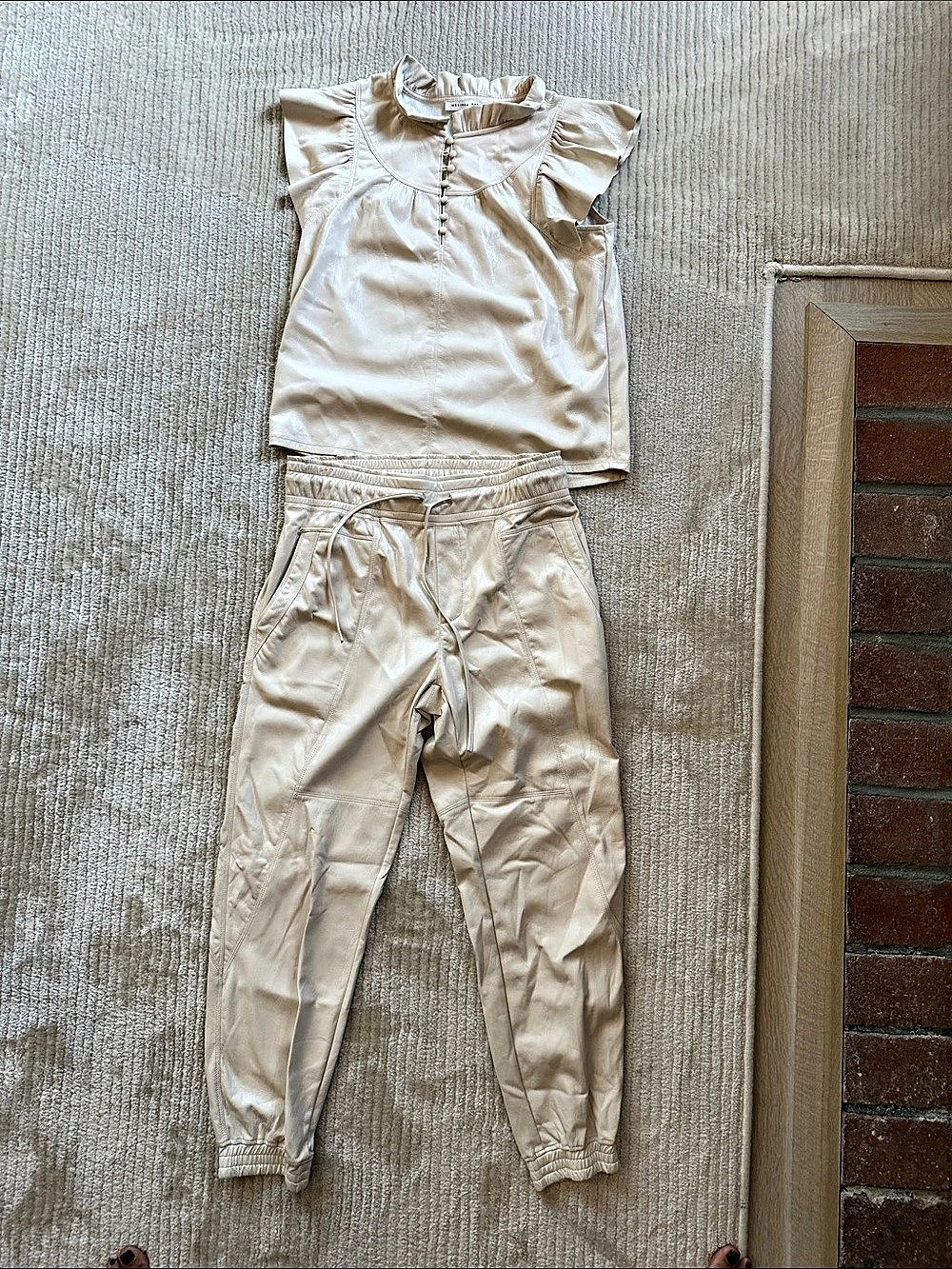 Melissa Nepton Cream Ruffle Top & Pants Set Size Medium